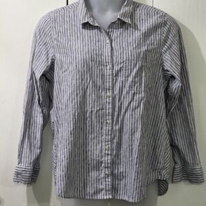 Lucky Brand Women's XL Linen blend striped Blue/White Coastal chic minimalist